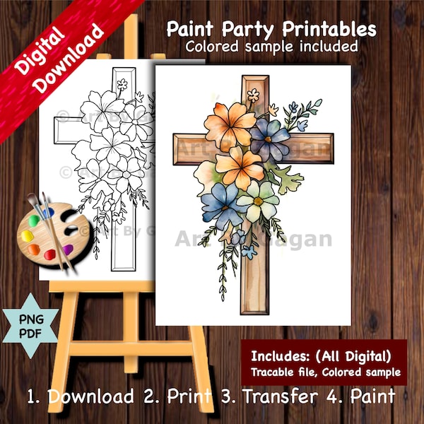 Fête de peinture croix et fleurs imprimable (téléchargement numérique)