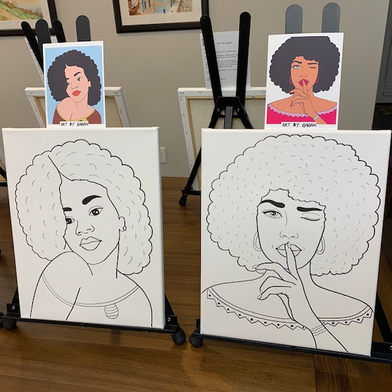 Bulk Order of 10-15 Canvases,pre Drawn/outlined/sketched Canvas,teen/adult  Painting Kit,african/american/caucasian Lady,paint and Sip 