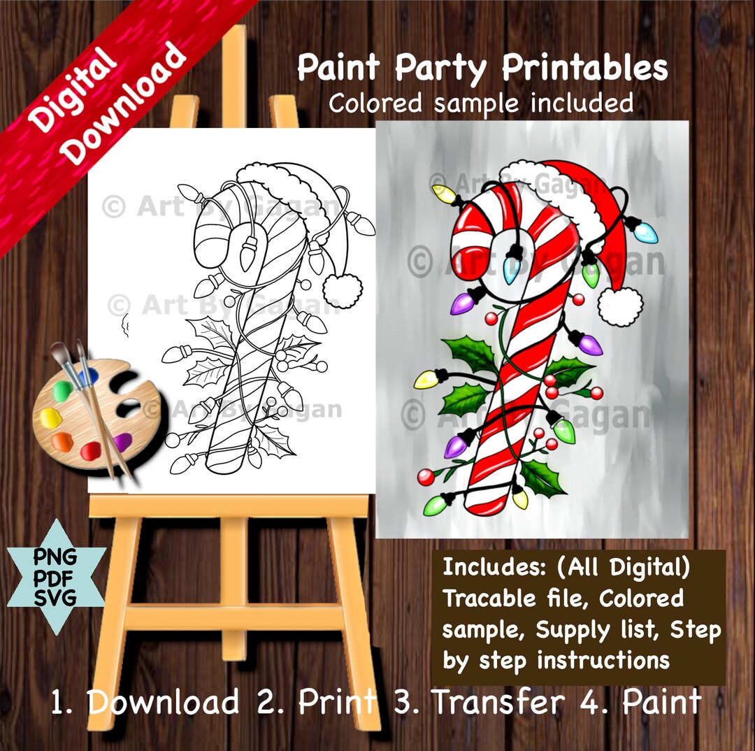 Lit Candy Cane/instant Digital Download/diy Paint Party Printable ...
