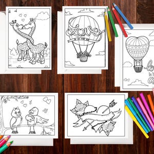Set of 5 - DIY Valentines Coloring Cards -Floral Color your own Cards - Coloring Cards for Adults/Teens/Kids - Flower Cards -Love Coloring
