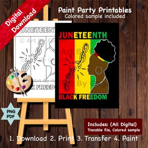 Juneteenth/Instant Digital download/DIY Paint Party printable/Pre-drawn/Outline Canvas/Adult Paint/Paint & Sip/Black freedom