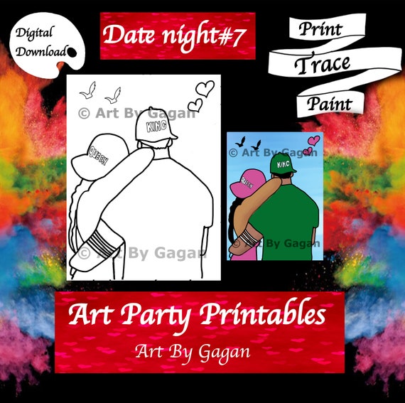 King/queen Date Night Paint Kit,his/her Pre-drawn/outline/sketched Canvas ,teen/adult/couples Painting,african,paint & Sip,diy Paint Party 
