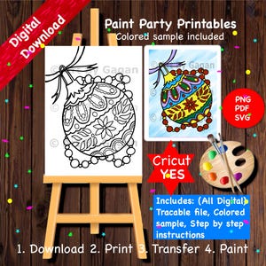 Ornament/Sofortiger Digitaler Download/DIY Paint Party Druckvorlage/Gefertigte Leinwand/Weihnachten Malerei/Farbe & Sip/Art Party/Schablone/Tracer
