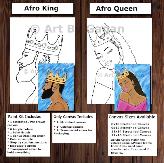 King/queen Date Night Paint Kit,his/her Pre-drawn/outline/sketched  Canvas,teen/adult/couples Painting,african,paint & Sip,diy Paint Party 