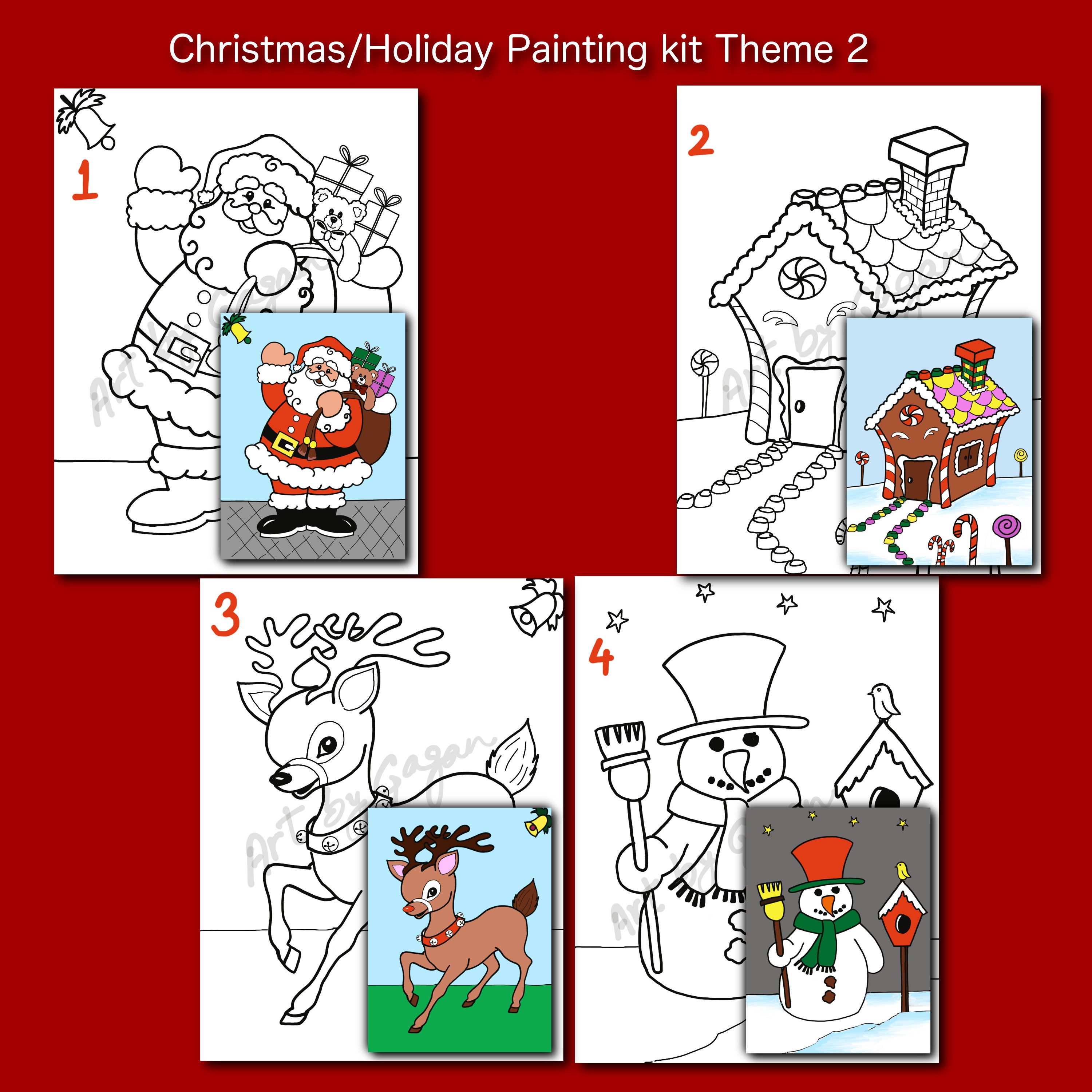  Cholemy 12 Pcs Christmas Pre Drawn Canvas for Painting