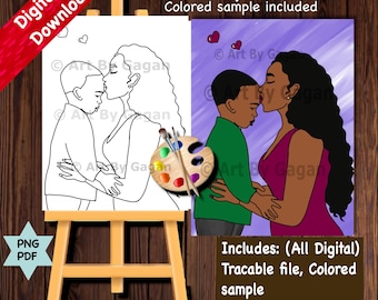 Mother and son love/Mothers day/Instant Digital download/DIY Paint Party printable/Pre-drawn Canvas/Adult Paint & Sip/Girls night