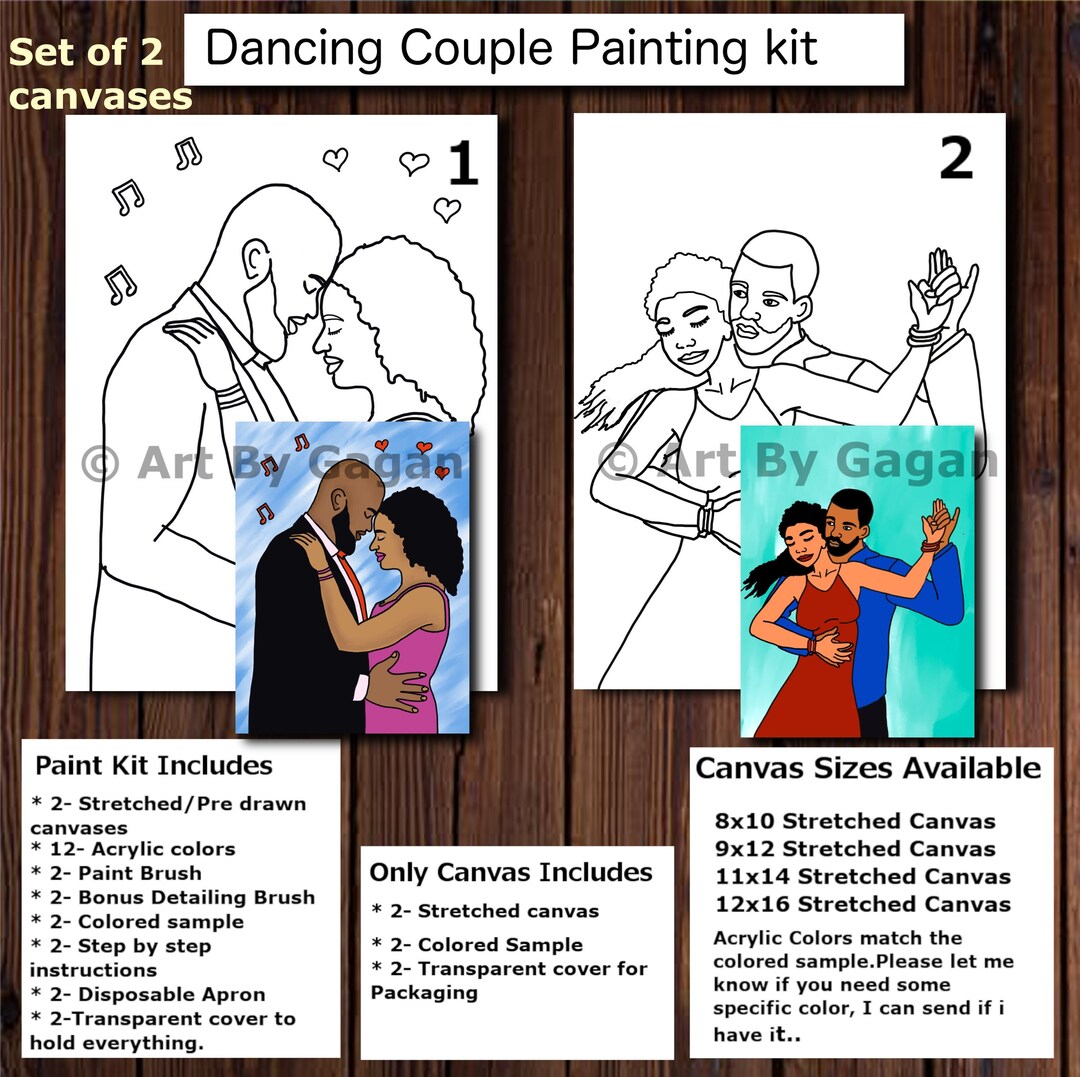 Dancing Couple/date Night/valentines DIY Paint Kit,pre-drawn/outline/sketched  Canvas/teen/adult Painting,african,paint & Sip,black Love 