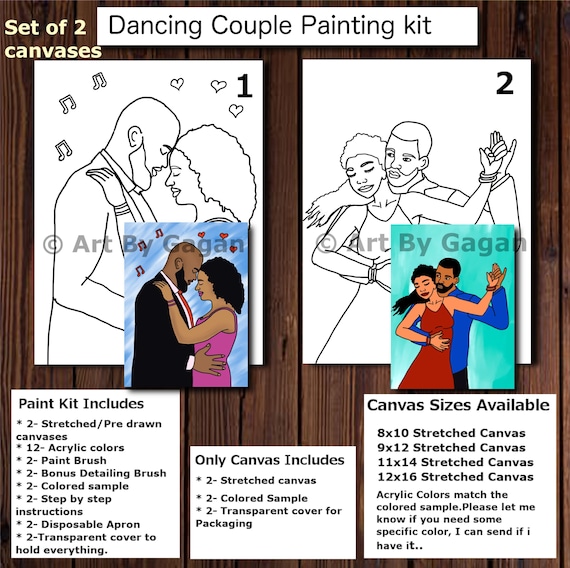 Dancing Couple/date Night/valentines DIY Paint Kit,pre-drawn/outline/sketched  Canvas/teen/adult Painting,african,paint & Sip,black Love 