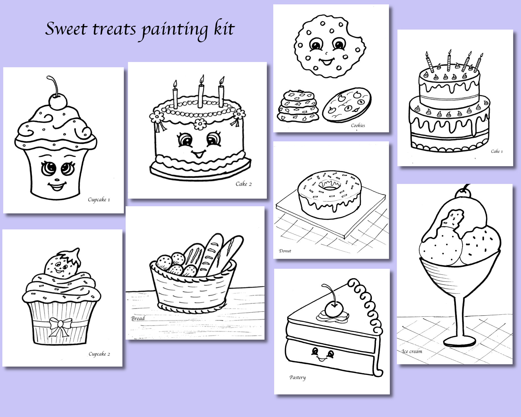 DIY Painting Kit-sweet Treats, Pre Drawn Canvas, Cookies, Kids Paint Party,  Party Favors, Art Party, Ice Cream Canvas,donut,cake, Cup Cake 