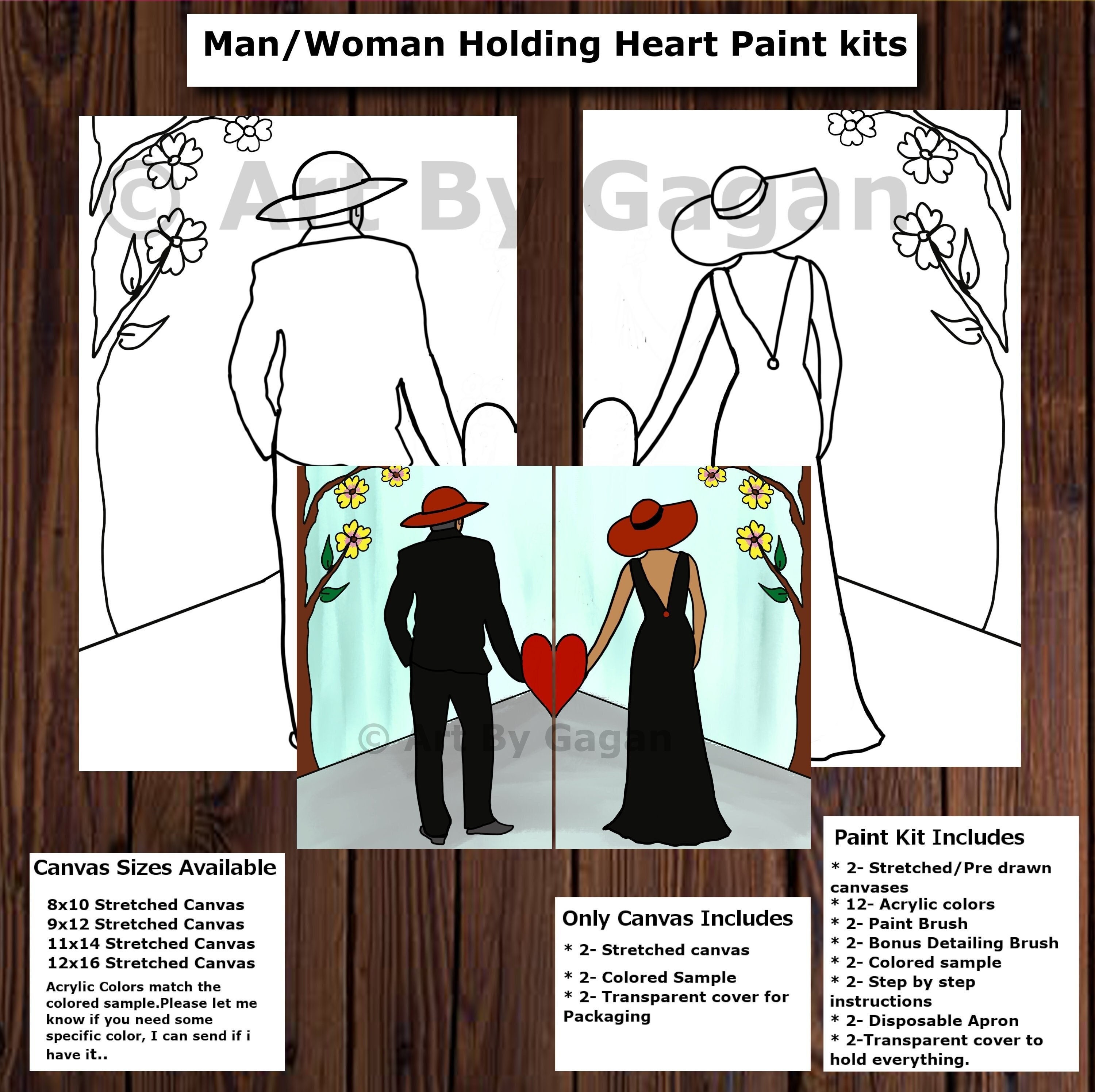  2 Pack 11x14 Canvas Painting Kit Bundle, Afro King Queen Love  Couple Pre Drawn Stretched Canvas Kit, Birthday Gift, Couples Love Adult  Sip and Paint Date Night Party Favor, BLM