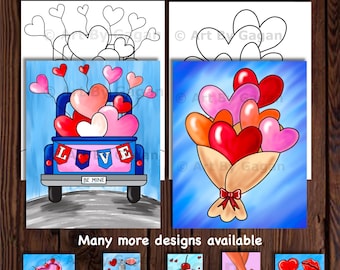 Galentine's/Valentines Day Paint Kit, Pre-Drawn Canvas, Sip and Paint, Girls night