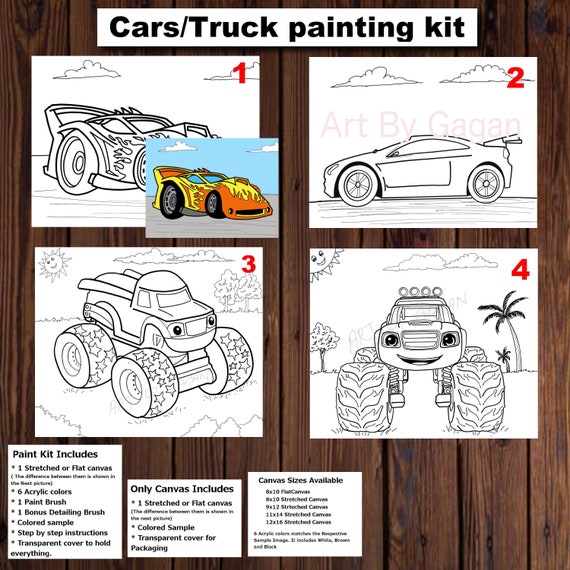 Car Painting Kit,pre-drawn/outline/sketched Canvas Adult/teen/adult Painting ,car Theme Party, Paint & Sip,diy Paint Kit, Hot Wheels, Cars 