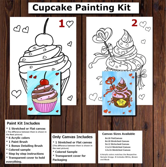 Cupcake/valentines Painting Kit,paint and Sip,paint Party Kit for  Kids/teen/adult,pre-drawn/outline/sketched Theme Canvas Kit, Diy Paint -   Denmark