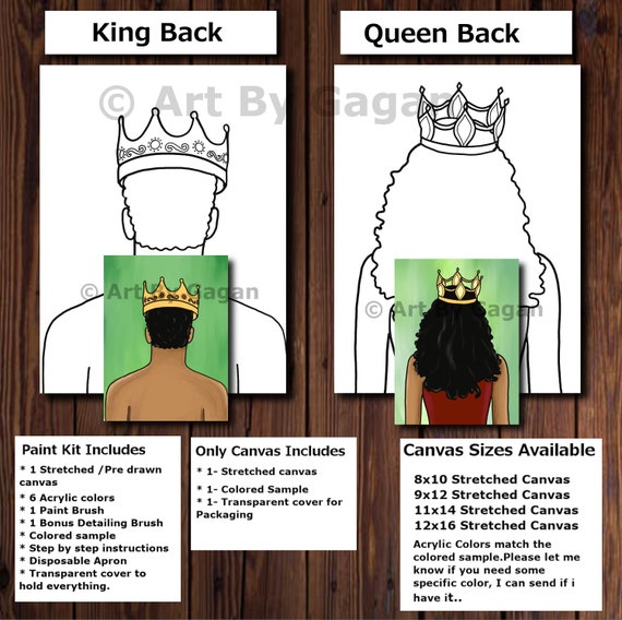 Generic King and Queen Ready to Paint Line Drawing Canvas - African Art  Canvas
