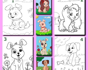 Puppy Paint Party Kit, Pre-Drawn Canvas, Children's Art