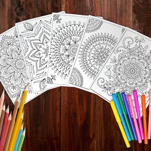 Set of 5-Mandala Coloring Cards/Coloring Pages/Positive Affirmation Adult Coloring Cards/Mental Health Care/Coloring Cards Teen/ Adult