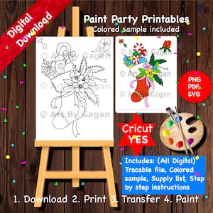 Strumpf/Sofortiger digitaler Download/DIY Paint Party druckbare Leinwand/Leinwand/Weihnachten Malerei/Farbe & Sip/Art Party/Schablone/Tracer