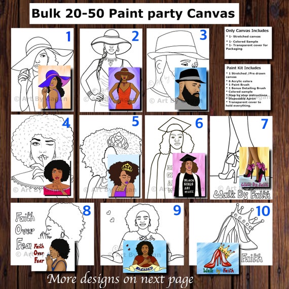  3 Pack 8x10 Pre-Drawn Canvas Paint Party Art Kit