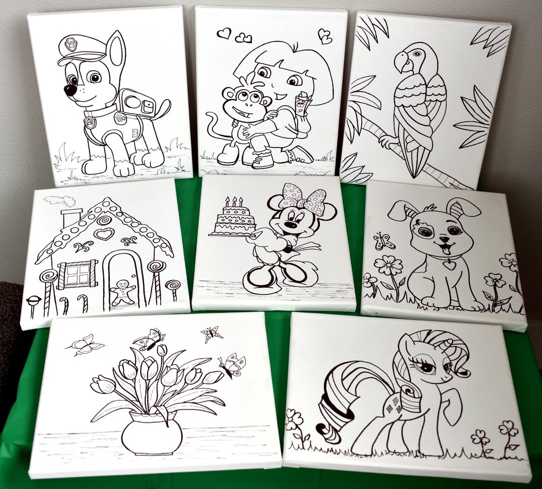 8x10 Pre Drawn Stretched Canvas Painting for Kids, Custom Dog Love Theme
