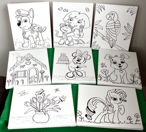 Bulk Order of 20 Pre Drawn Canvases,kids Paint Party Activity,art Party  Supply,paint ,color Your Own Canvas,mermaid,safari,cat,dinosaur 