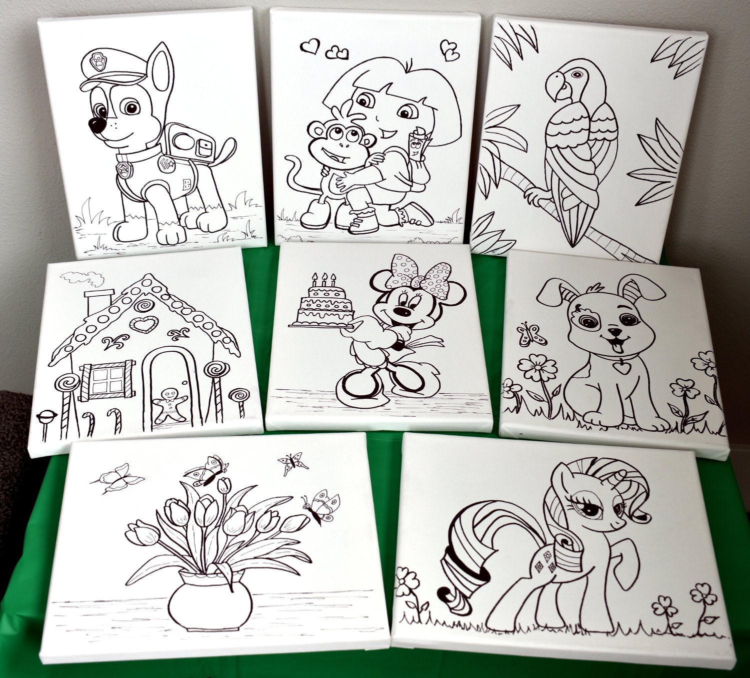 Bulk Order of 20 Pre Drawn Canvases,kids Paint Party Activity,art Party  Supply,paint ,color Your Own Canvas,mermaid,safari,cat,dinosaur 