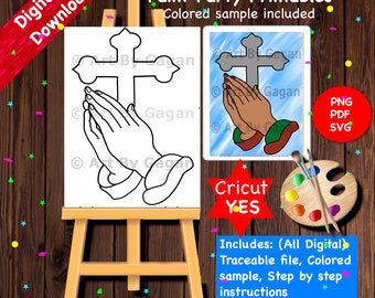 Prayer/Faith over fear/Instant Digital download/DIY Paint Party printable/Predrawn Canvas/Adult/Kids Paint & Sip/Ladies night/Church retreat