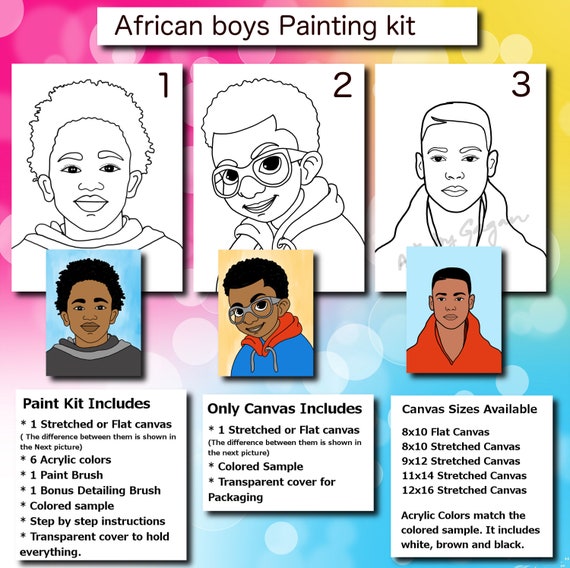 Pre Drawn/outlined Canvas, Kid/adult Painting Kit,african