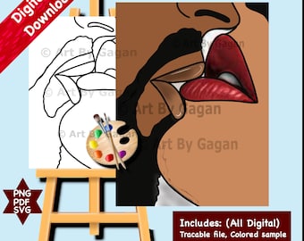 Kiss/Valentines/Date night/Instant Digital download/DIY Paint Party printable/Pre-drawn/Outline Canvas/Adult Painting/Paint & Sip/Art Party