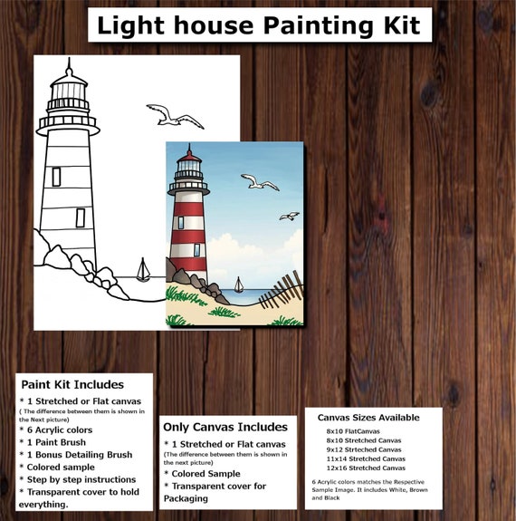 Light House Painting Kit,paint and Sip, Paint Party Kit for Kids/teen/adult,pre-drawn/outline/sketched  Theme Canvas, Landscape, Art Party 