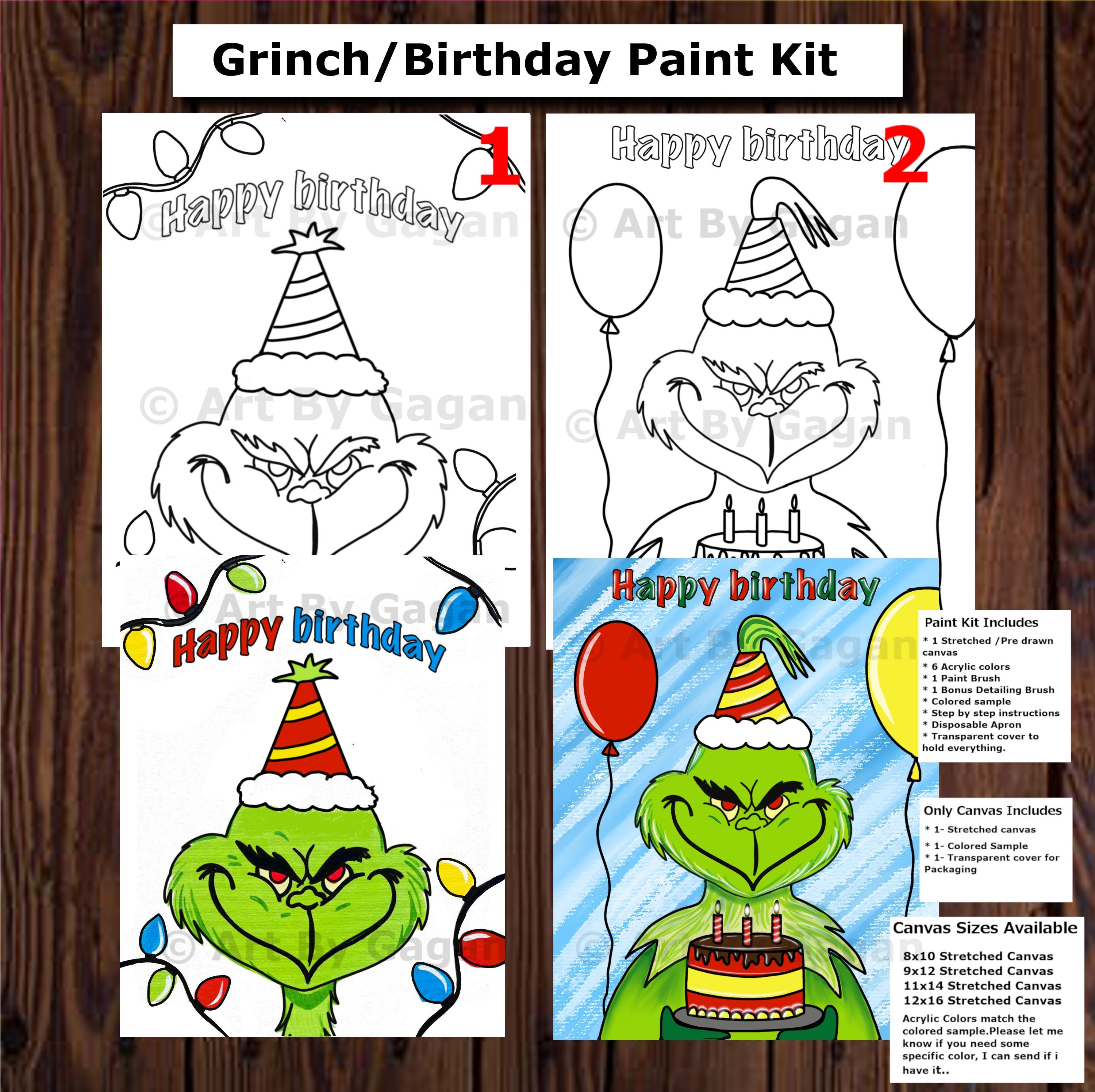 Grinch/birthday/holidaythemed Pre-drawn,pre Sketched Canvas Kit,teen/adult/kid Paint Party Set,art Paint Set,diy Christmas Kit,grinch