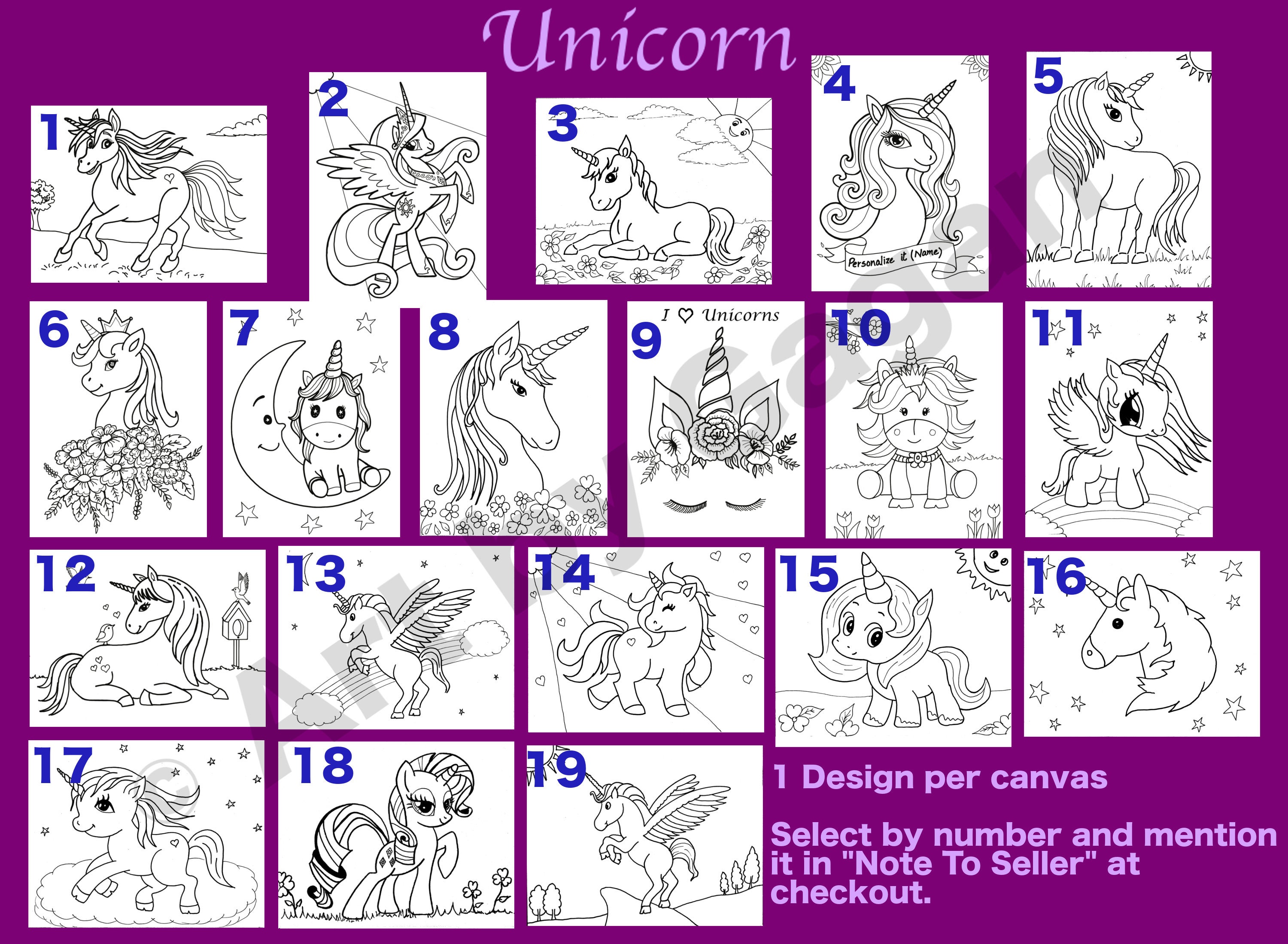 pre drawn outlined canvas unicornpaint your own unicorn diy etsy