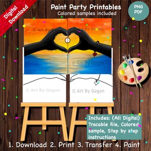Hands making heart couple/Couple canvases/Digital download/DIY Paint Party printable/Pre-drawn Canvas/Adult Painting/Paint & Sip/Date night