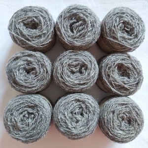 Natural undyed mid grey Shetland wool, grown/spun in Shetland, ideal for Fairisle knitting and other colour work. Available in 25g balls.