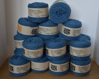 Indigo naturally dyed Shetland wool, ideal for Fairisle knitting and other colour work. Available in 25g balls.