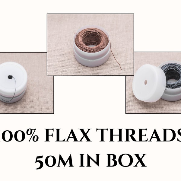 Linen threads in box, 50m flax strong thread. No-tangled thread for handmade, manual sewing