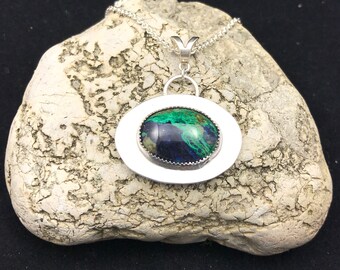 Azurite Malachite and Sterling Silver Pendant - Azurite Malachite Collector's pendant - Blue Green Pendant - Natural Stone Pendant