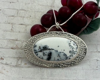 Dendritic Agate and Sterling Silver Pendant