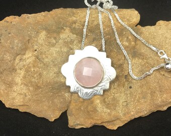 Rose Quartz and Sterling Silver Pendant - Rose Cut Pendant - Rose Quartz lover's gift