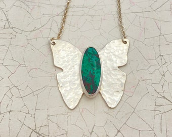 Chrysocolla andSterling Silver Butterfly Pendant - Butterfly lover's pendant - Nature Lover's gift