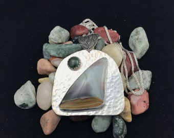 Polychrome Jasper and Sterling Silver Statement pendant - Sailboat Pendant - Jade and Polychrome Jasper pendant
