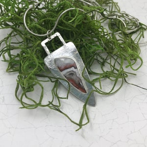 Sterling Silver and Jessite Agate pendant - Nature Lover&#39;s gift - Collector&#39;s stone pendant