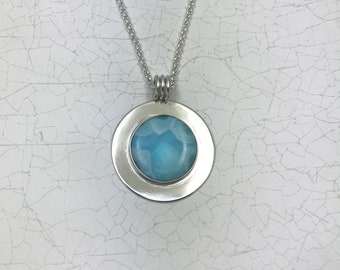 Larimar and Sterling Silver Pendant - Larimar Lover's pendant - Caribbean pendant