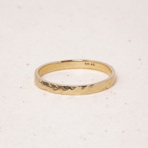 Hammered Gold Stacking Ring: 2mm Thin Boho Jewelry