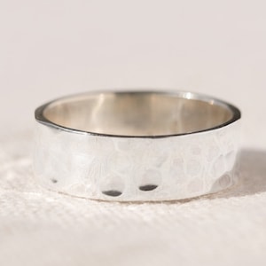 Wide Hammered Boho Statement Ring, Solid Sterling Silver Band, Anniversary Gift for Her, Meaningful Gifts