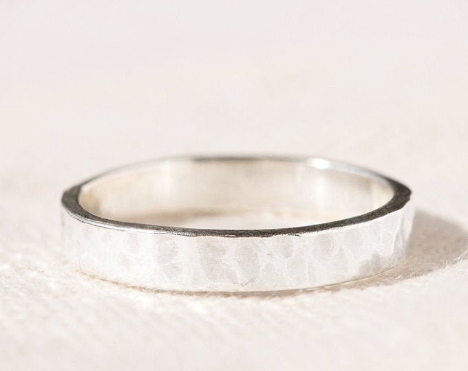 Solid Silver Minimalist Hammered Stacking Ring, Boho Jewellery, Dainty Jewellery