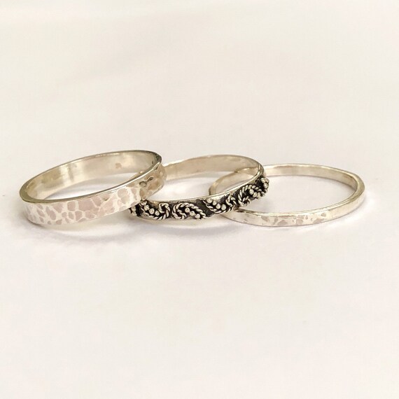 Hammered Stack Ring Boho Great Stocking Stuffers /& Bridesmaid Jewelry Sterling Silver Twist Stacking Ring Handcrafted Minimalist