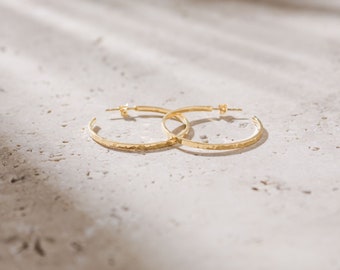 Butterfly Back Gold Hoop Earrings - Hand Hammered From 14ct Gold Vermeil
