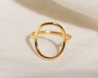 Polished 14ct Gold Vermeil Oval Ring, Gift for Her, Party Jewellery, Unique Jewellery Gift