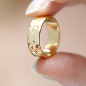 Wide Hammered Boho Statement Ring, Thick Gold Band, Anniversary Her, Meaningful Gifts image 1