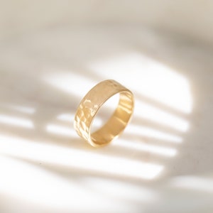 Wide Hammered Boho Statement Ring, Thick Gold Band, Anniversary Her, Meaningful Gifts image 5
